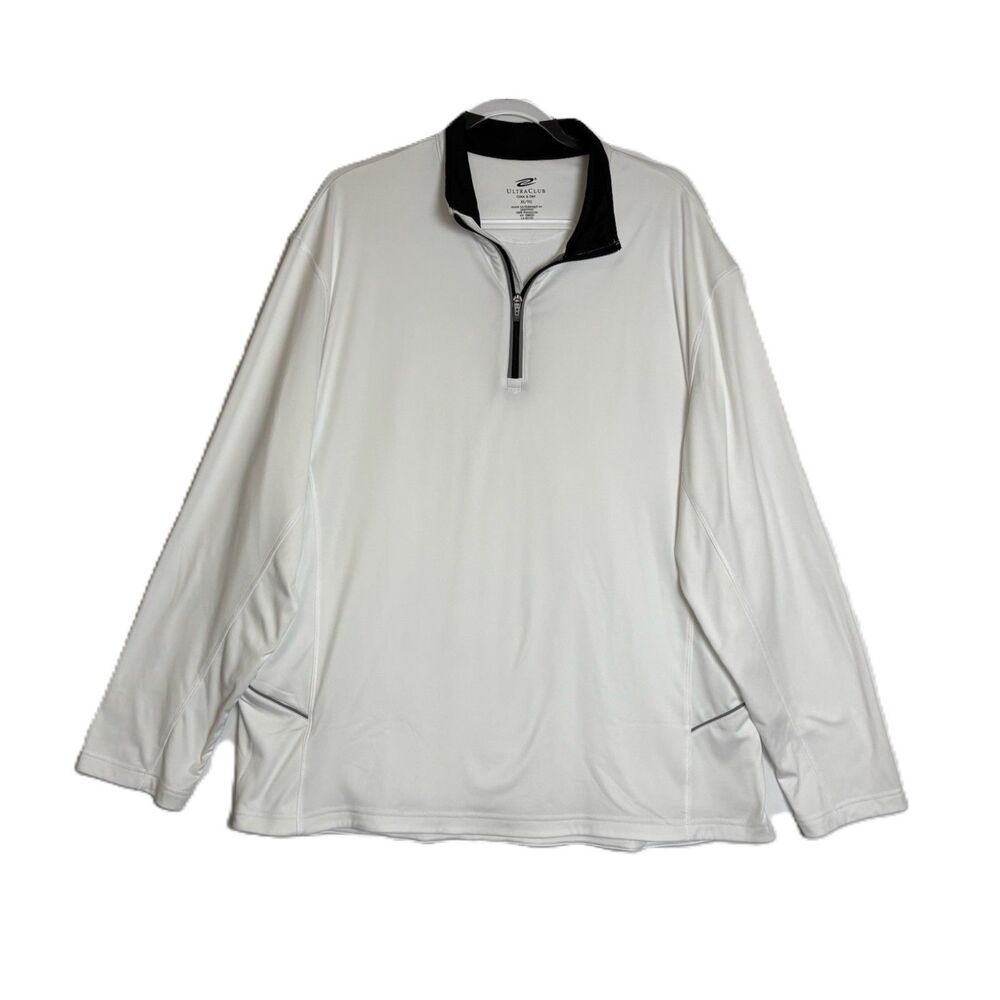 UltraClub Cool & Dry Men's 1/4 Zip Pullover Performance Golf Jacket XL White